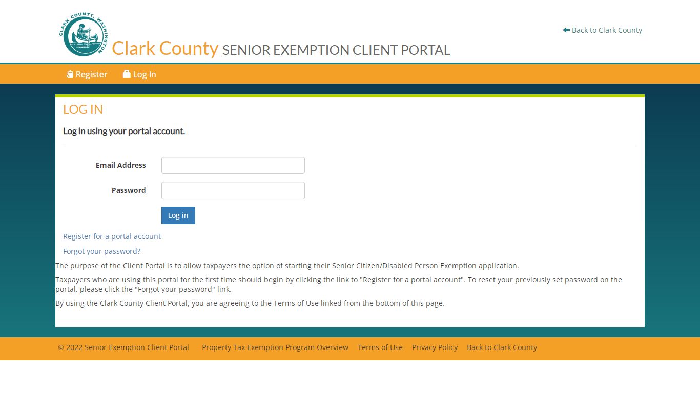 Log in - Senior Exemption Client Portal - Washington