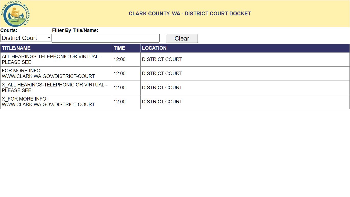 Clark County, WA - Court Dockets - Washington